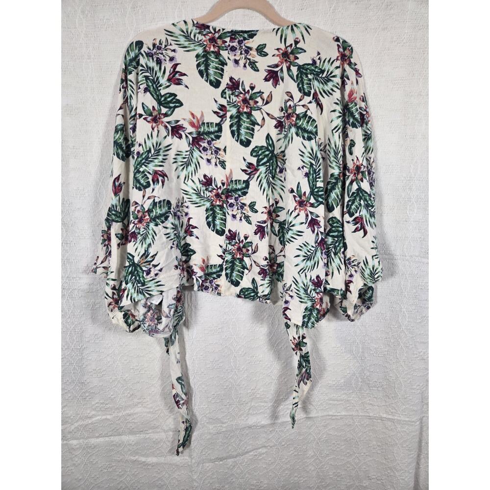 Y2k Floral Printed Wrap Tie Front Flowy Boho Dolman Sleeve Blouse Size M - Picture 7 of 8